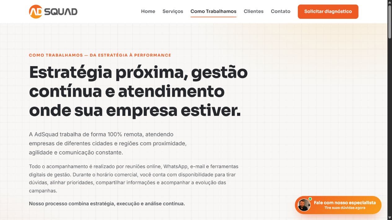 Seção sobre a forma de trabalho da AdSquad Marketing
