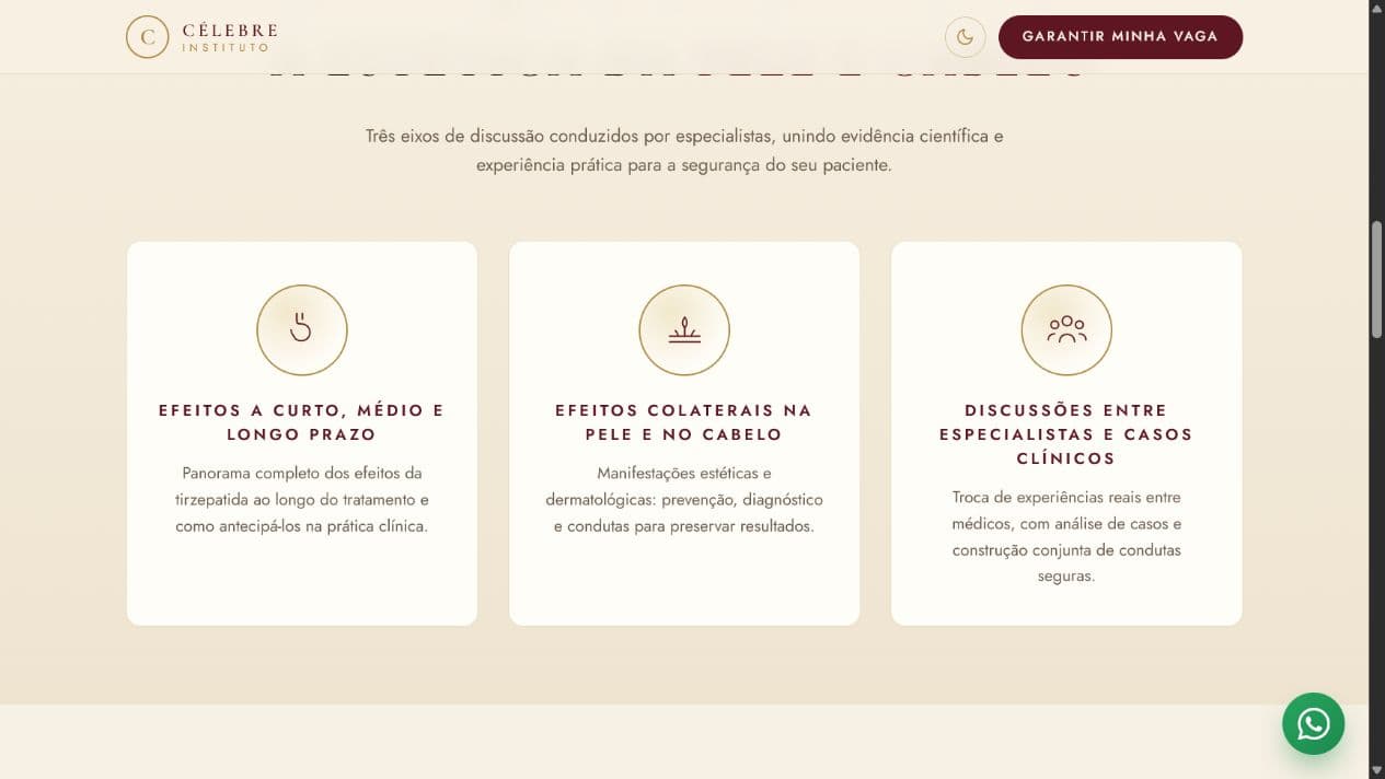 Três eixos de conteúdo apresentados no site do Instituto Célebre