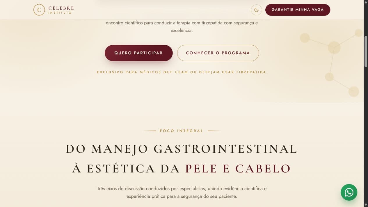 Transição do site para a seção de foco integral do simpósio