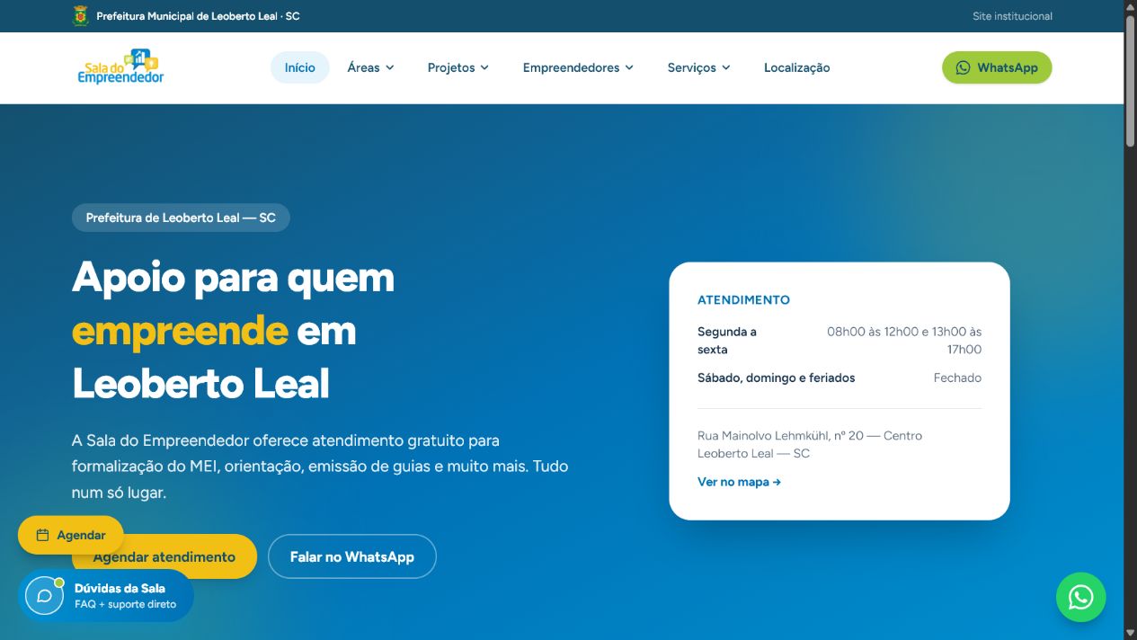 Página inicial da Sala do Empreendedor de Leoberto Leal