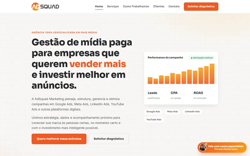 Página inicial do site de AdSquad Marketing