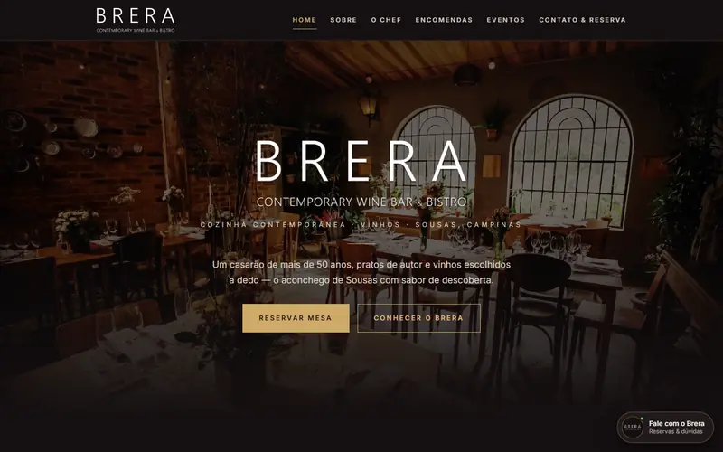 Página inicial do site de Brera Bistrô