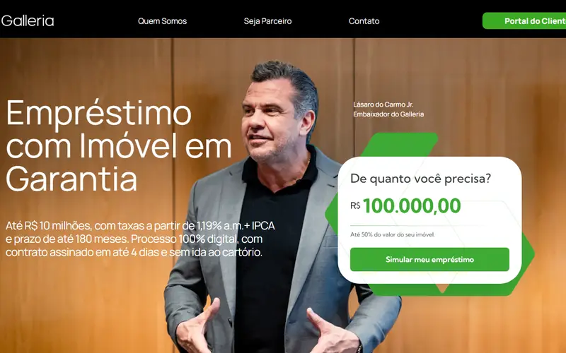 Página inicial do site de Galleria Bank