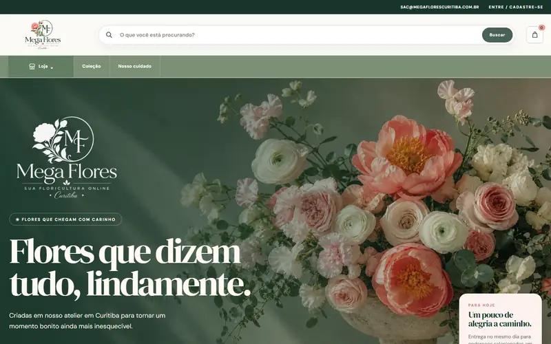 Página inicial do site de Mega Flores Curitiba